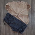 Pack Short Bleu Chine + T-Shirt Beige Caramel