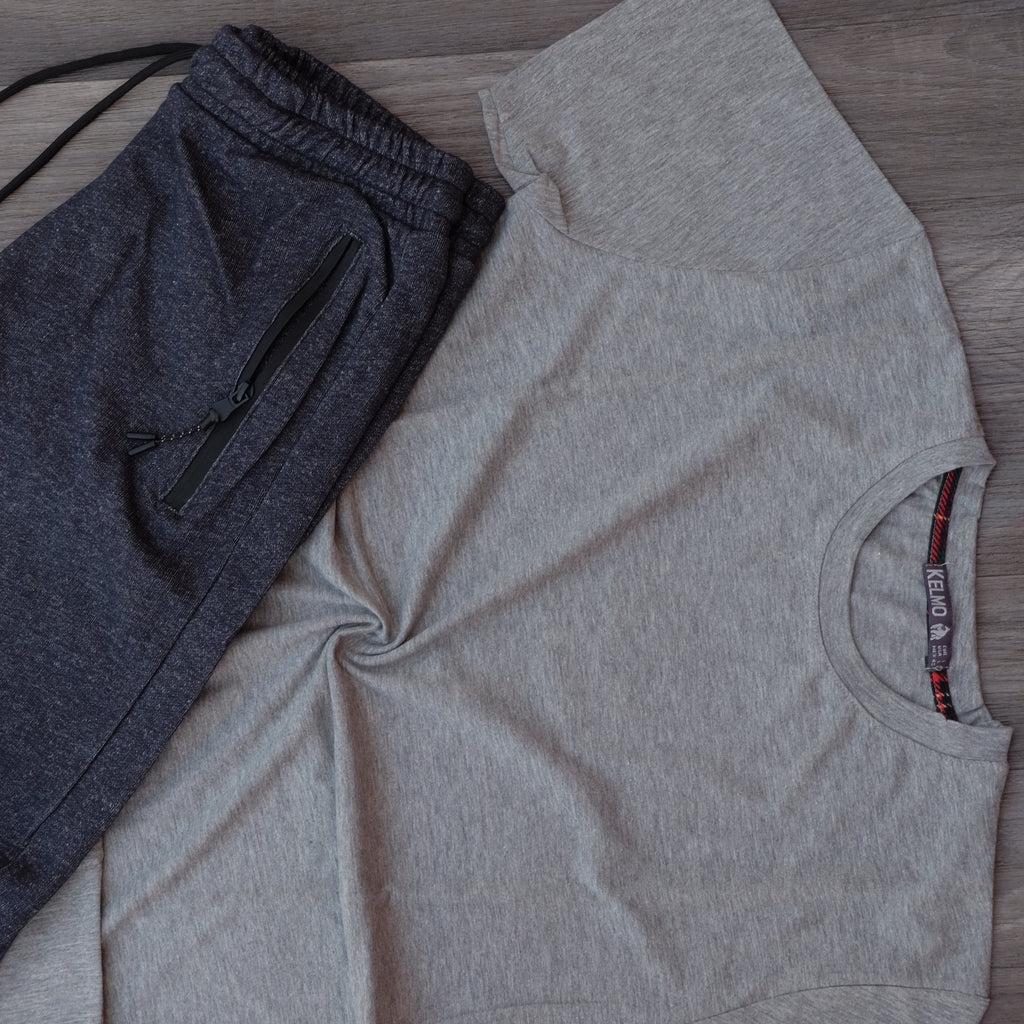 Pack Short Bleu Chine + T-Shirt Gris Chine Clair