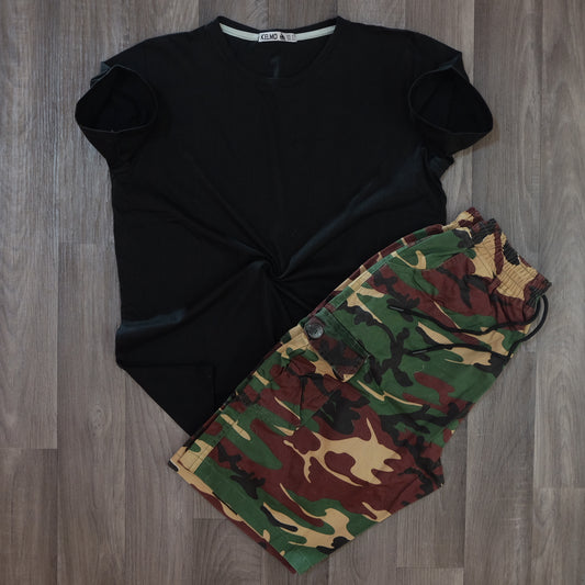 Pack Short Camoflage Foret + T-Shirt Noir