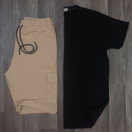 Pack Short Cargo Beige - T-Shirt Noir