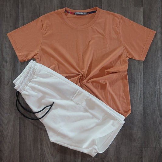 Pack Short Cargo Blanc + T-Shirt Saumon Fonce