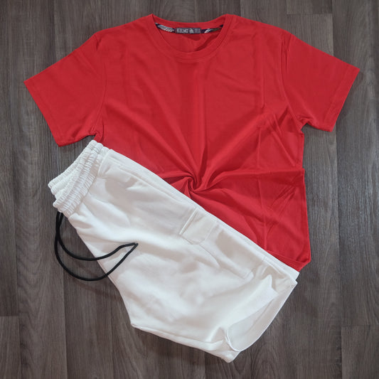 Pack Short Cargo Blanc + T-Shirt Rouge