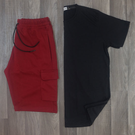 Pack Short Cargo Grenat - T-Shirt Noir