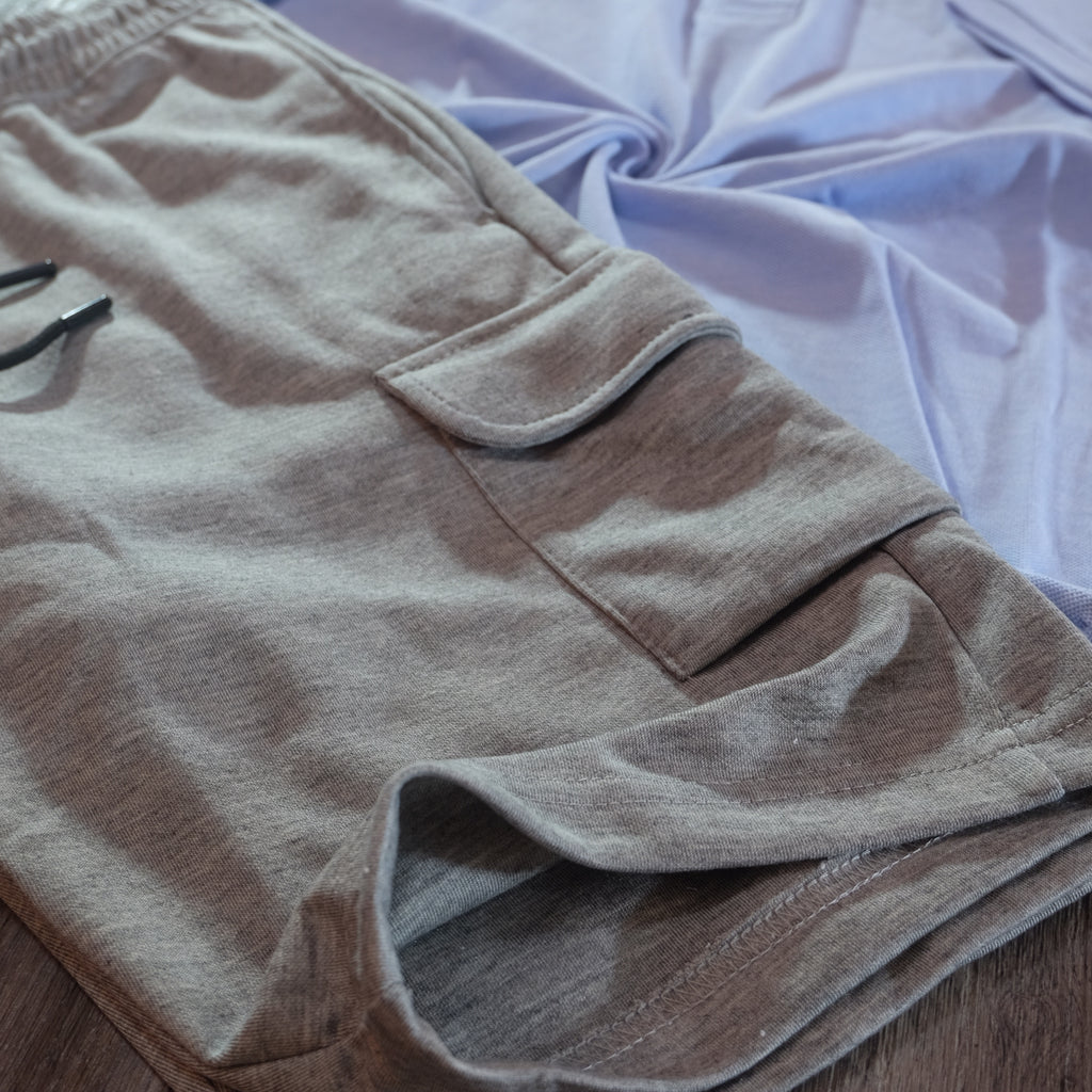 Pack Short Cargo Gris Chine Clair + Polo Ciel