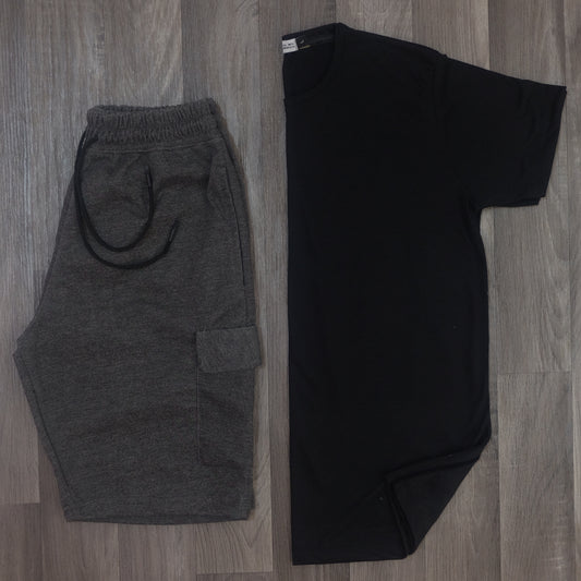 Pack Short Cargo Gris Fonce + T-Shirt Noir
