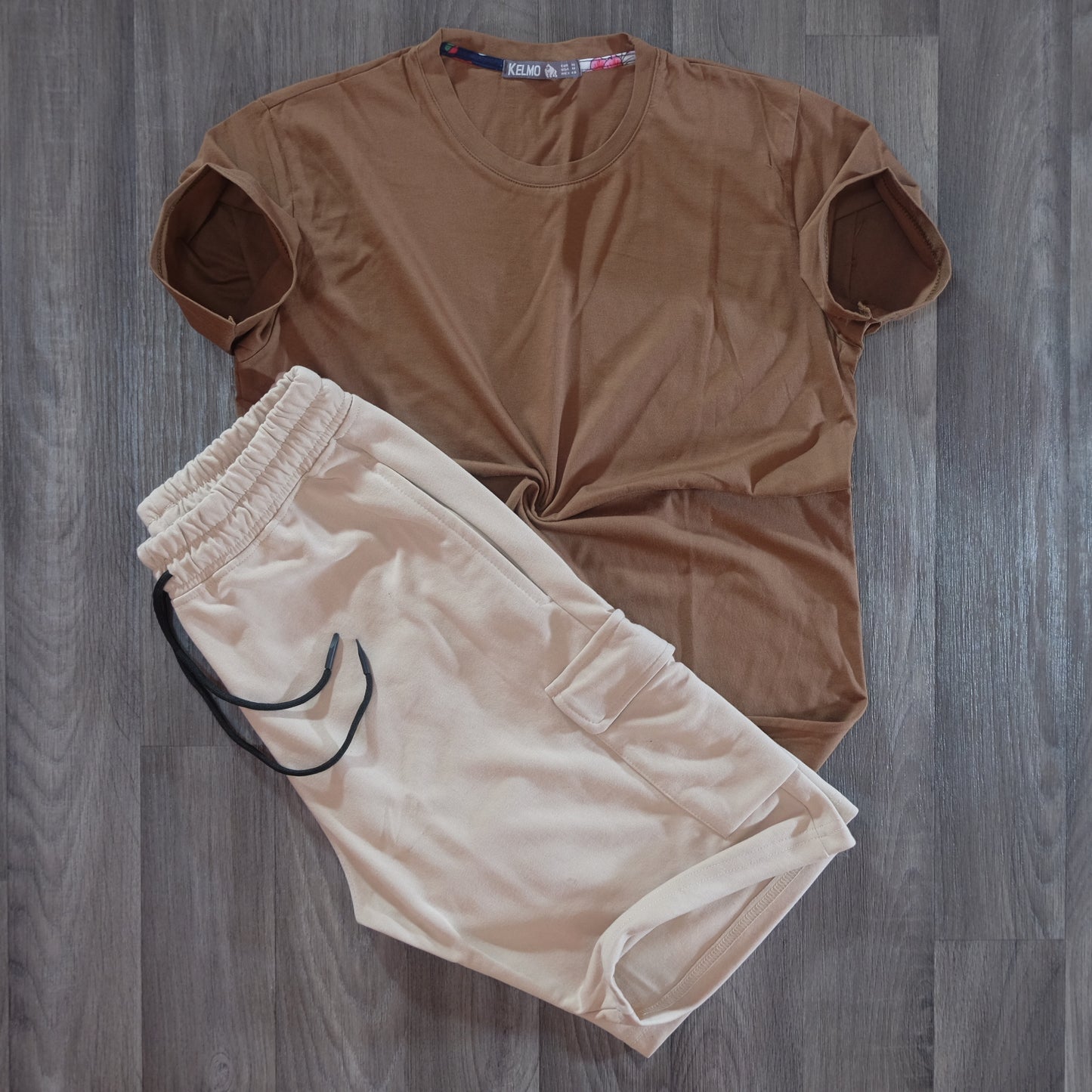 Pack Short Cargo Jaune Possin + T-Shirt Marron