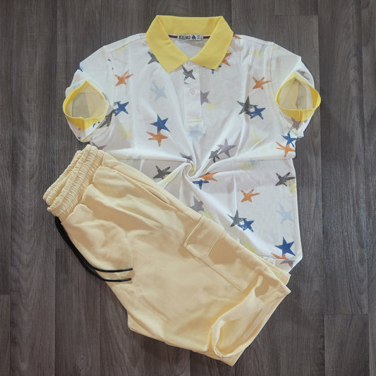 Pack Short Cargo Jaune Poussin + Polo etoile Jaune