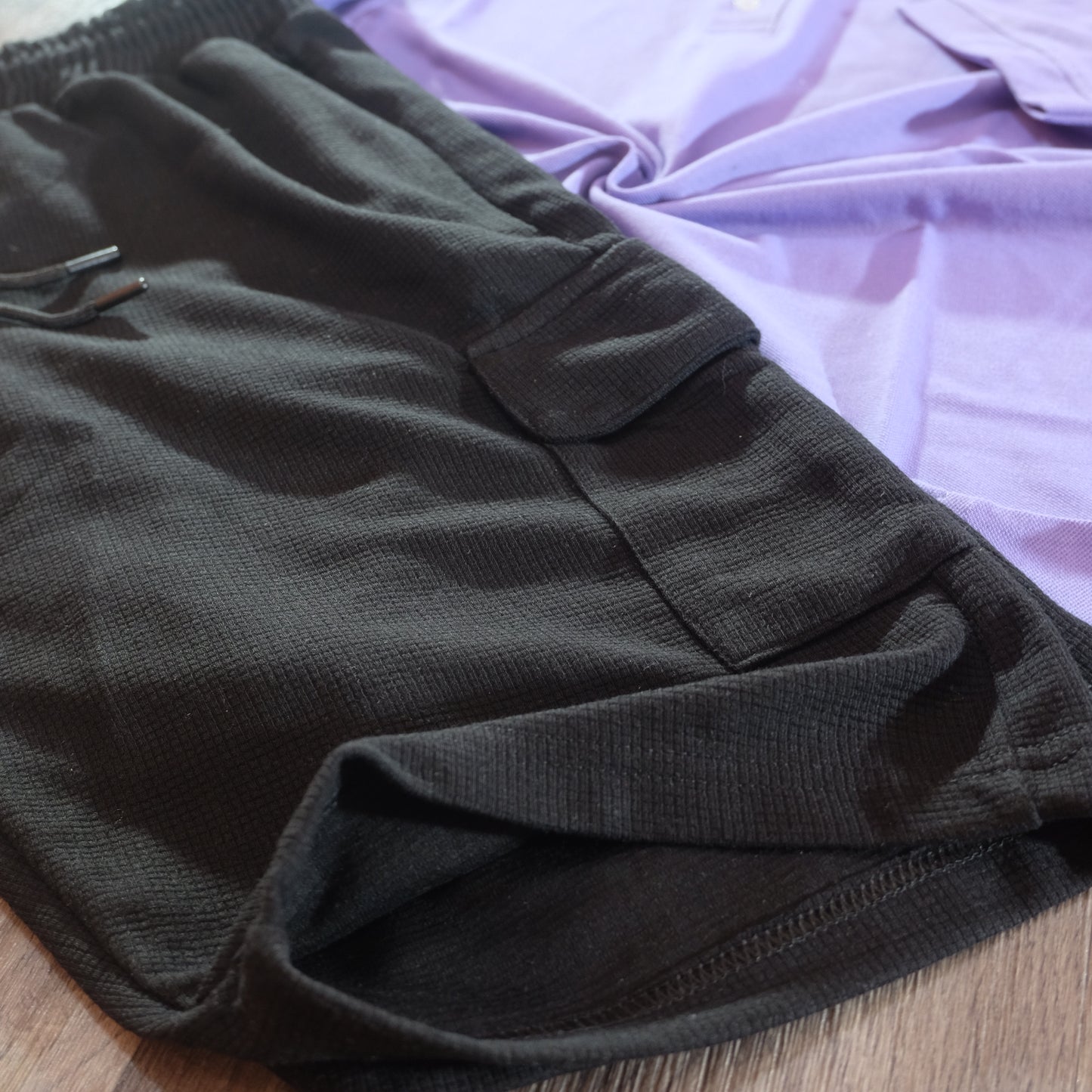 Pack Short Cargo Noir + Polo  Mauve