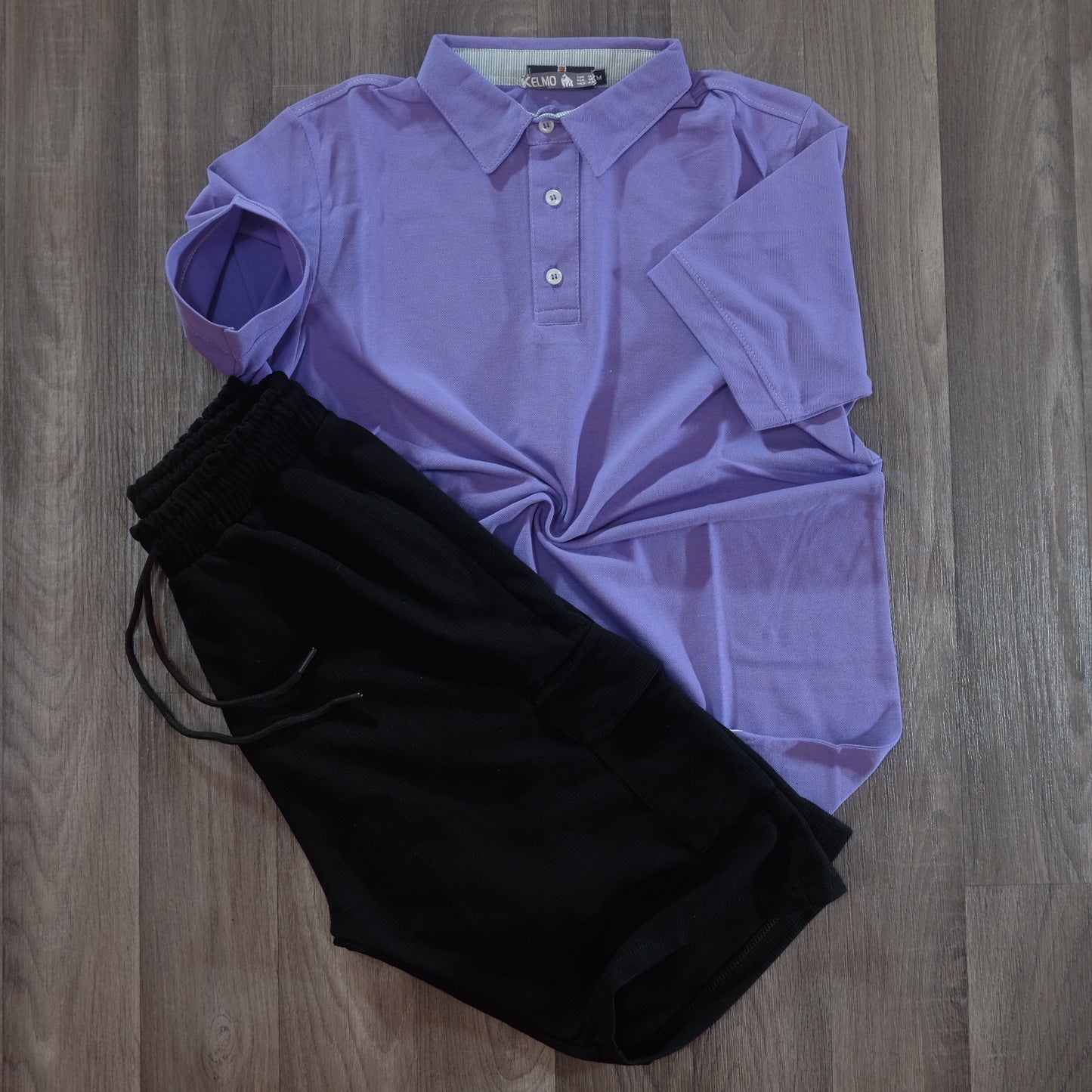 Pack Short Cargo Noir + Polo  Mauve