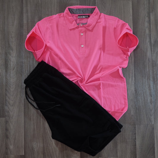 Pack Short Cargo Noir + Polo Rose Fushia