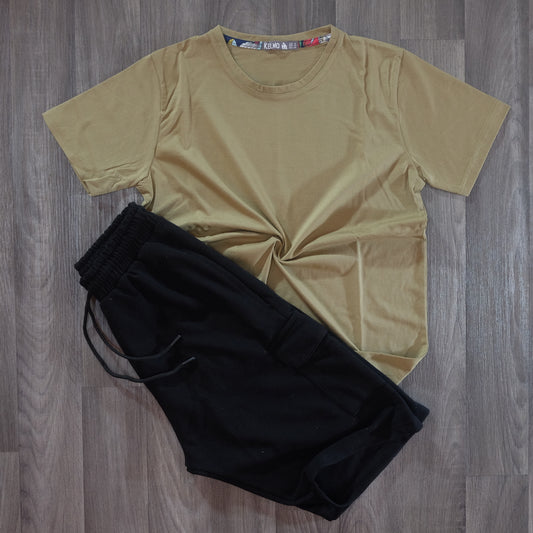 Pack Short Cargo Noir + T-Shirt Kaki Clair