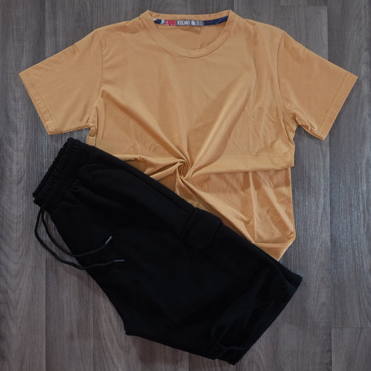 Pack Short Cargo Noir + T-Shirt Marron Clair