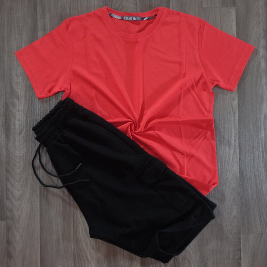 Pack Short Cargo Noir + T-Shirt Rouge