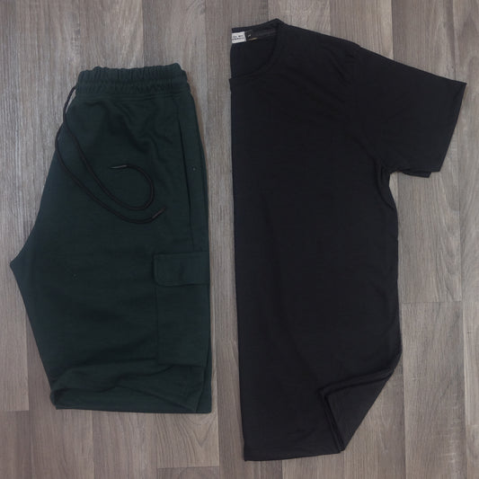 Pack Short Cargo Vert Bouteille - T-Shirt Noir