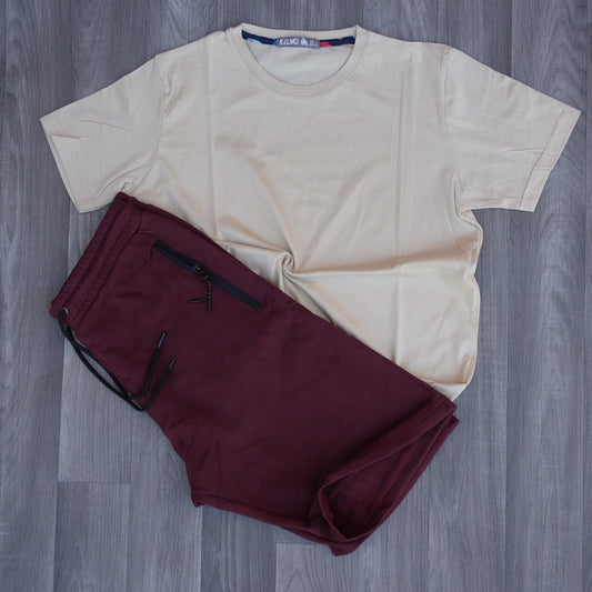 Pack Short Grenat + T-Shirt Beige