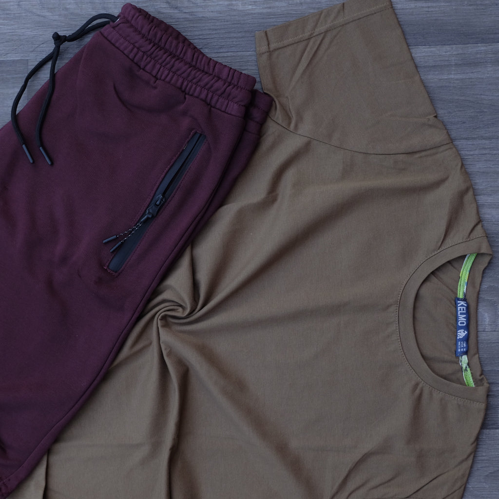 Pack Short Grenat + T-Shirt Marron Fonce