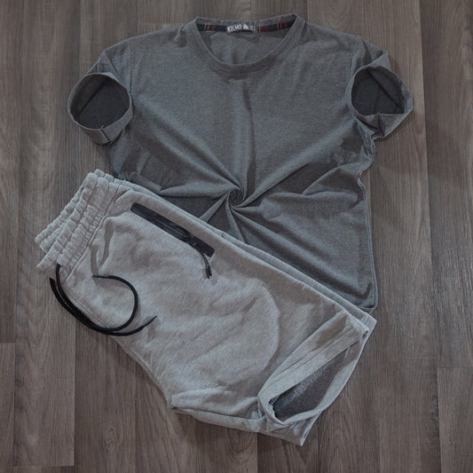 Pack Short Gris Chine Clair + T-Shirt Gris Chine Fonce