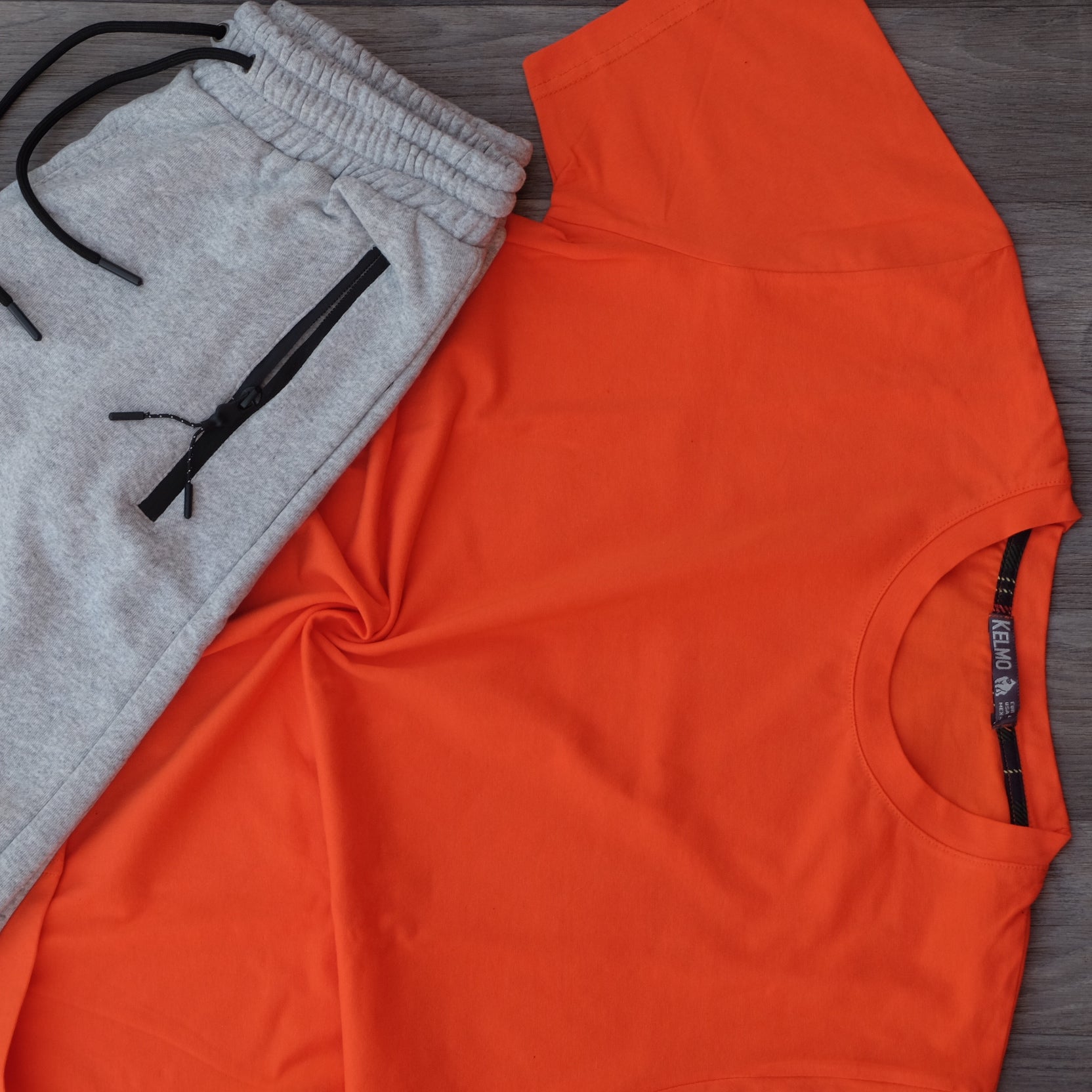Pack Short Gris Chine Clair + T-Shirt Orange