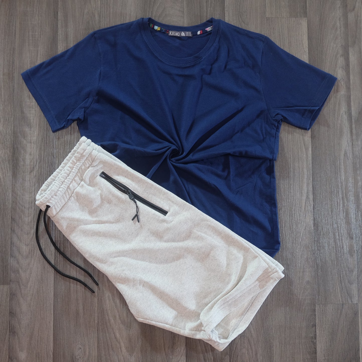 Pack Short Gris Chine Clair + T-Shirt bleu Marine