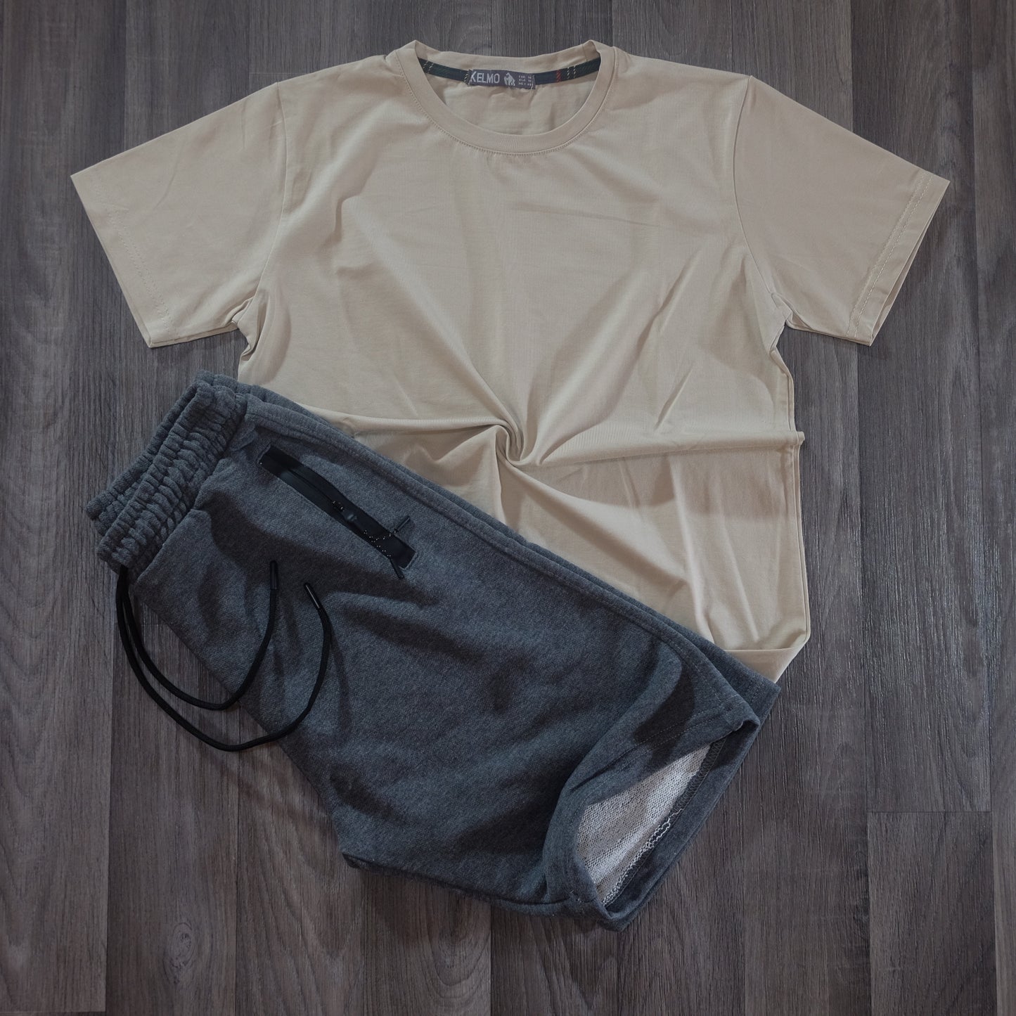 Pack Short Gris Chine Fonce + T-Shirt Beige