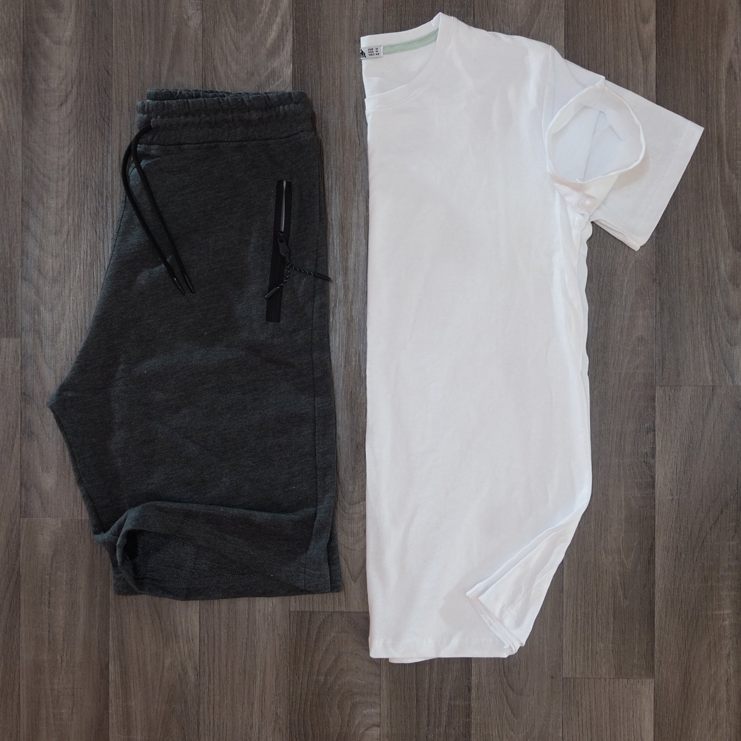 Pack Short Gris Chine Fonce +T-Shirt Blanc
