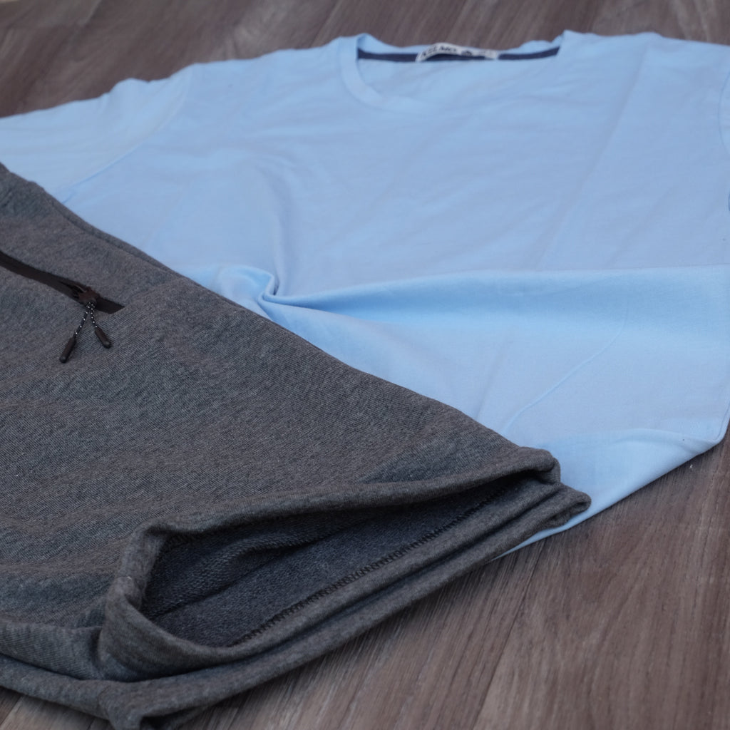 Pack Short Gris Chine Fonce + T-Shirt Bleu Ciel