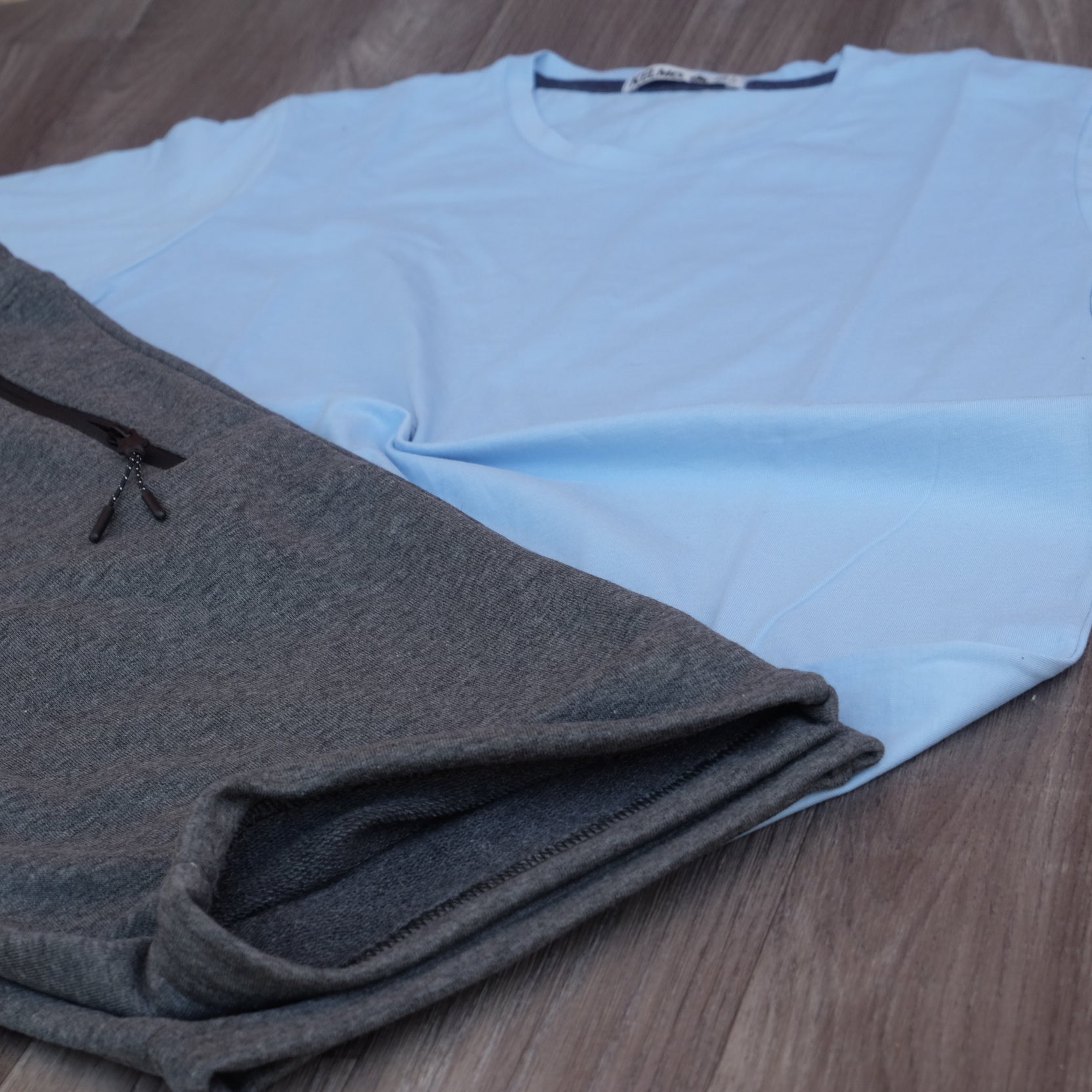 Pack Short Gris Chine Fonce + T-Shirt Bleu Ciel