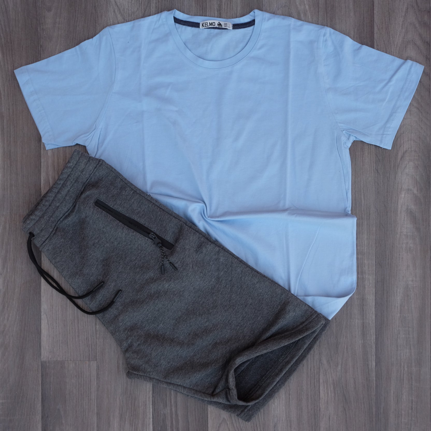 Pack Short Gris Chine Fonce + T-Shirt Bleu Ciel