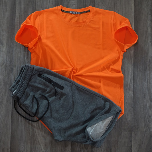Pack Short Gris Chine Fonce + T-Shirt Orange