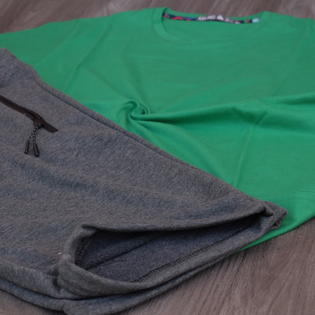 Pack Short Gris Chine Fonce + T-Shirt Vert Raj