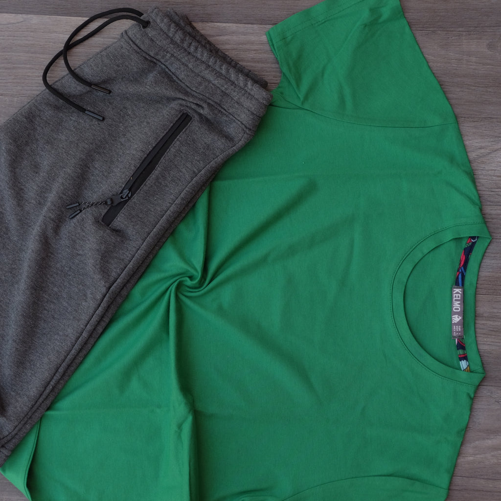 Pack Short Gris Chine Fonce + T-Shirt Vert Raj