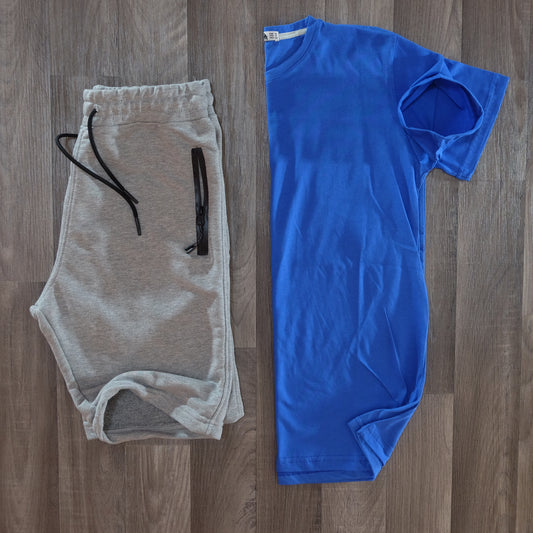 Pack Short Gris Chine + T-Shirt Bleu Roi