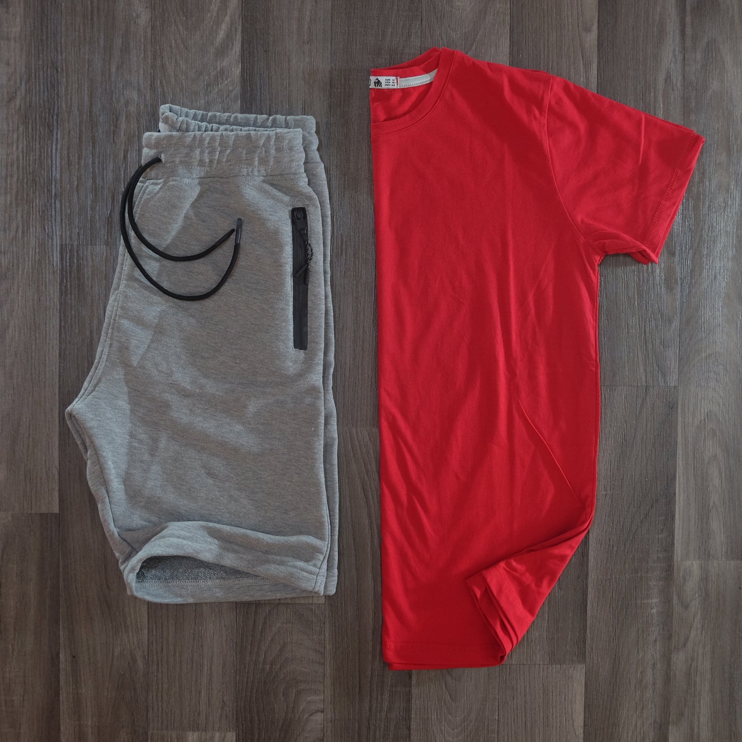 Pack Short Gris Chine + T-Shirt Rouge