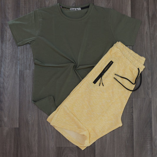Pack Short Jaune Flame + T-Shirt Kaki