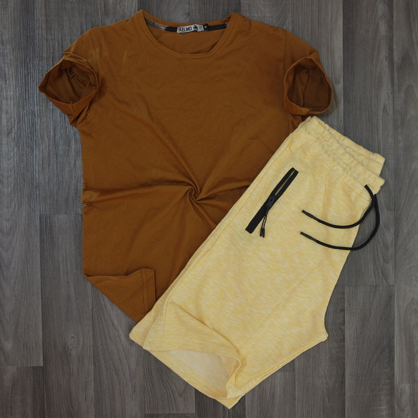 Pack Short Jaune Flame + T-Shirt Marron