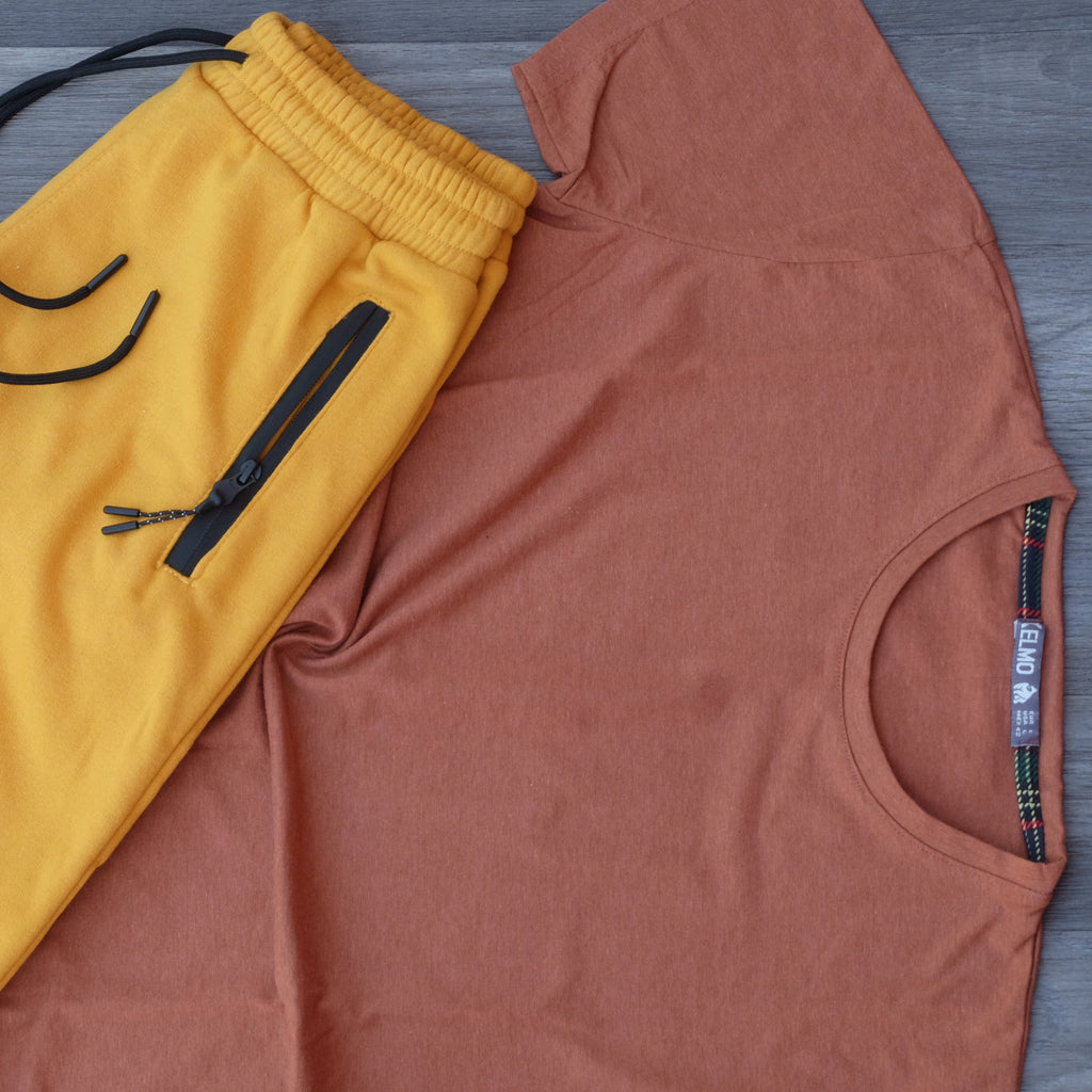 Pack Short Jaune Fonce + T-Shirt Marron Chine