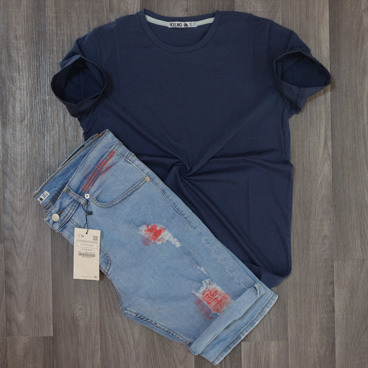 Pack Short Jeans Light + T-Shirt Bleu Marine