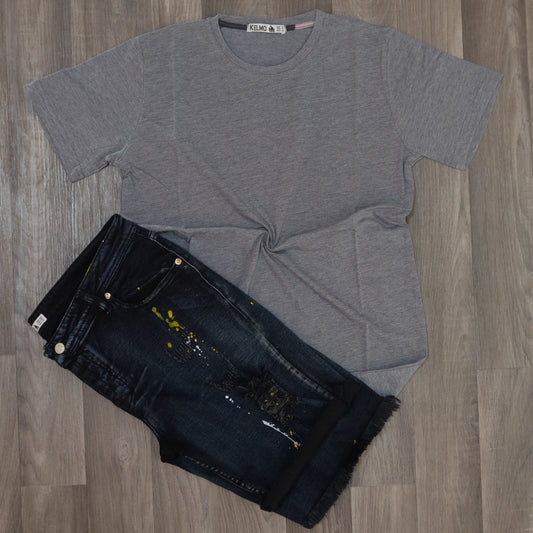 Pack Short Jeans Bleu Fonce + T-Shirt Gris Chine