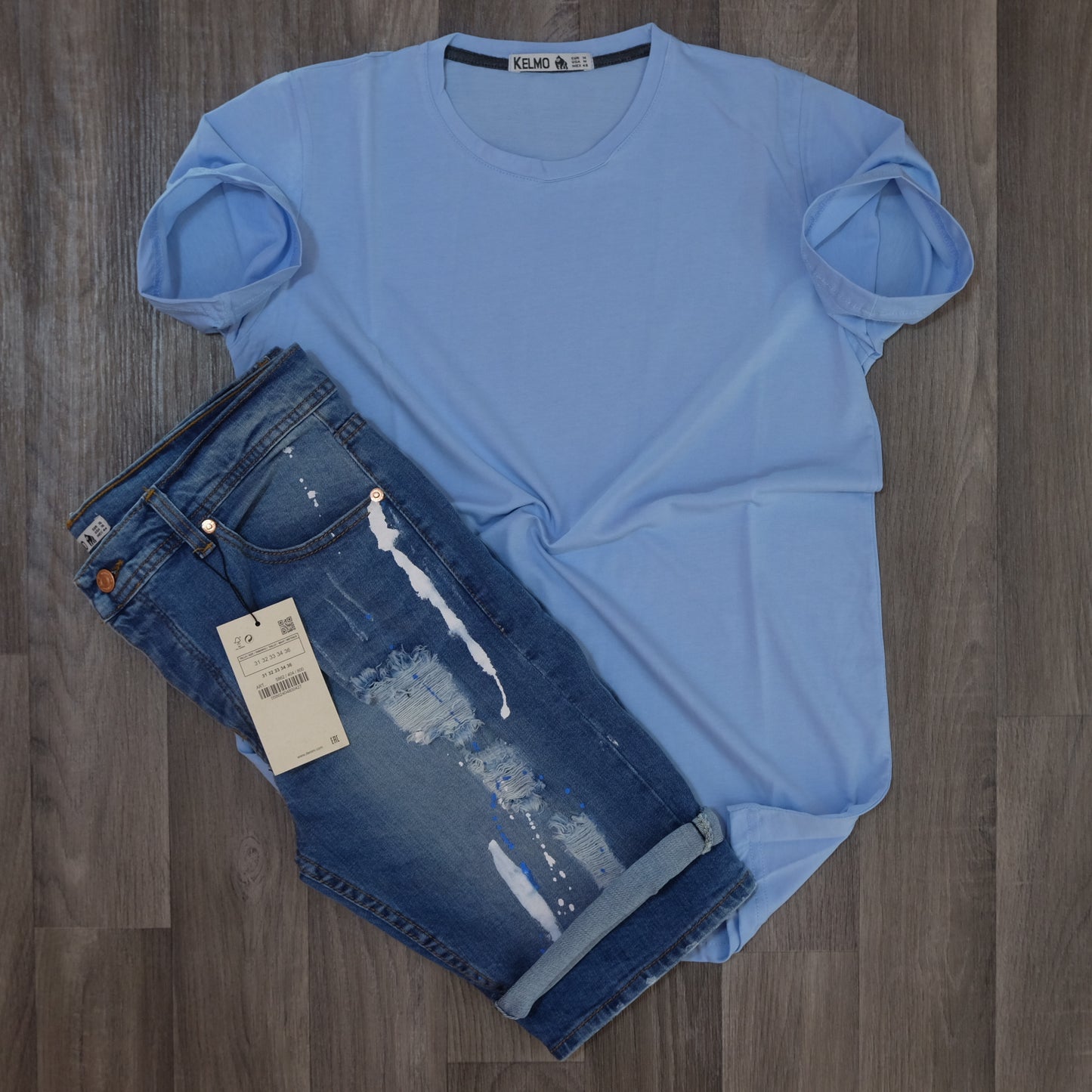 Pack Short Jeans Bleu  + T-Shirt Ciel