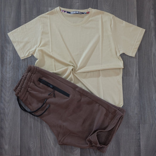 Pack Short Marron Clair + T-Shirt Beige Clair