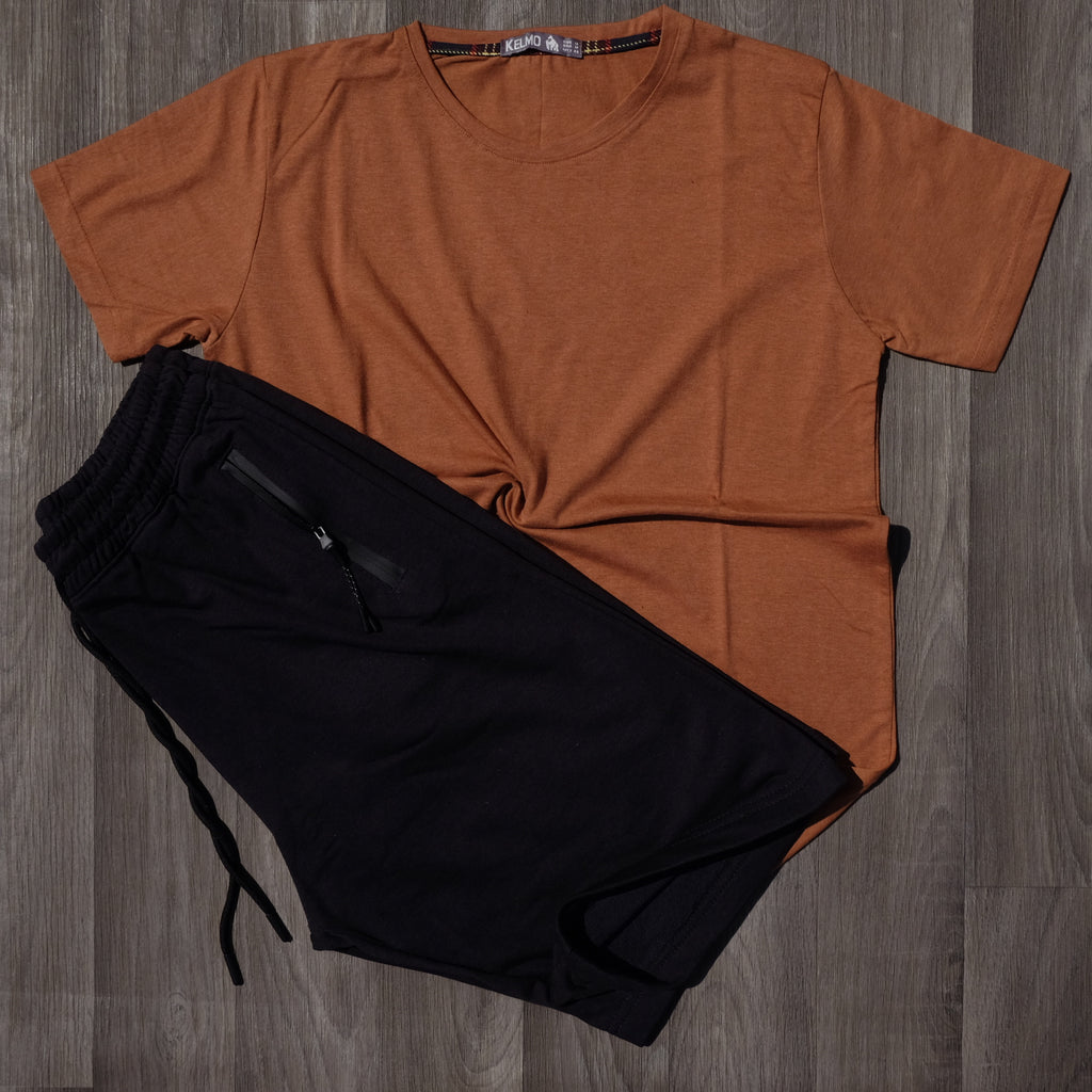 Pack Short Noir + T-Shirt Marron Chine