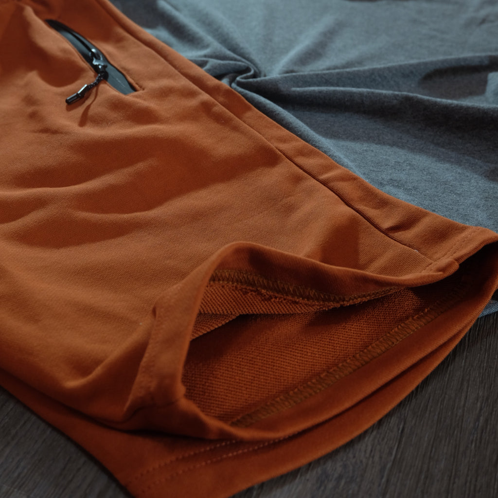 Pack Short Rouge Brique + T-Shirt Gris Chine Fonce