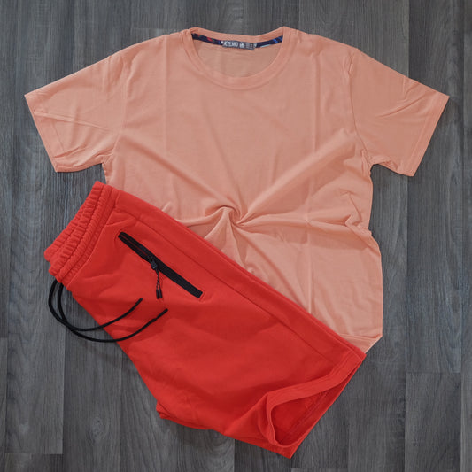 Pack Short Rouge + T-Shirt Saumon Fonce