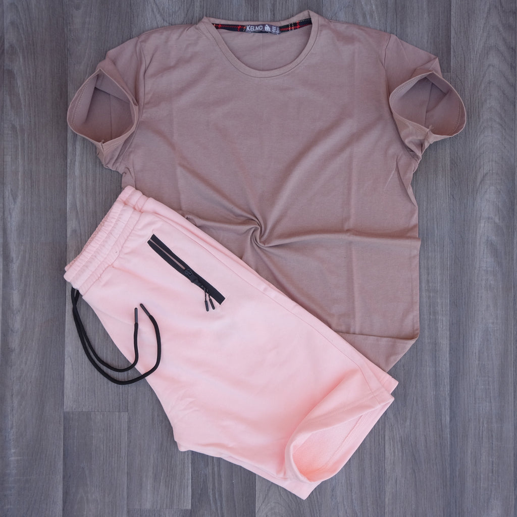 Pack Short Saumon + T-Shirt Beige Caramel