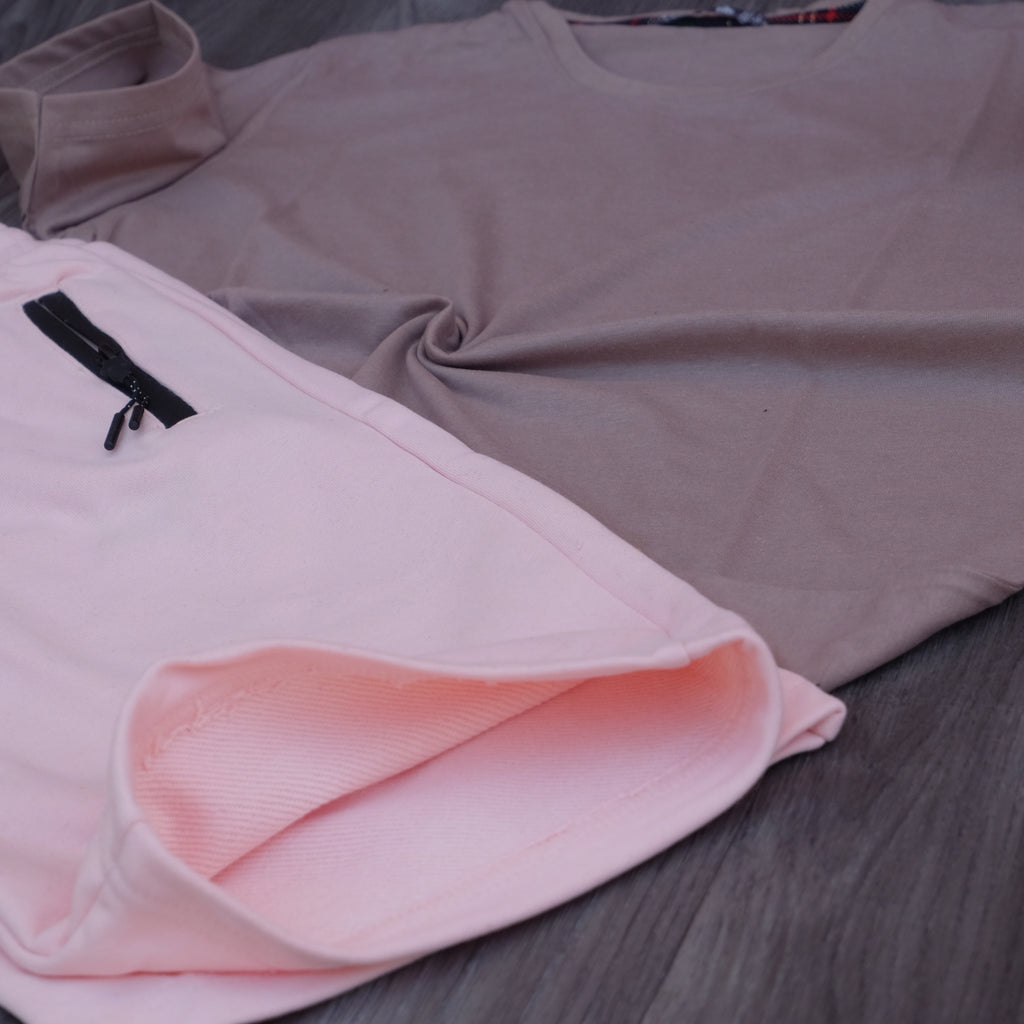 Pack Short Saumon + T-Shirt Beige Caramel