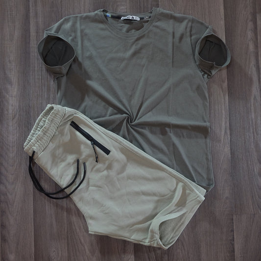Pack Short Vert Nik + T-Shirt Kaki