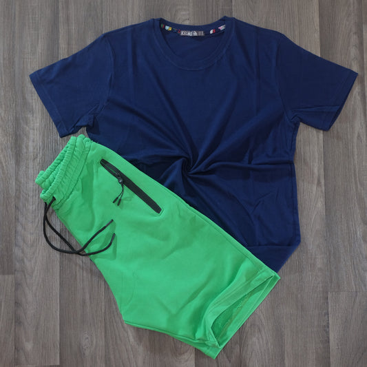 Pack Short Vert Raj + T-Shirt Bleu Marine