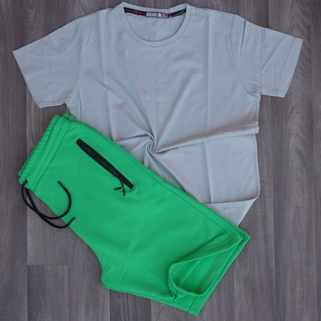 Pack Short Vert Raj + T-Shirt Gris Clair