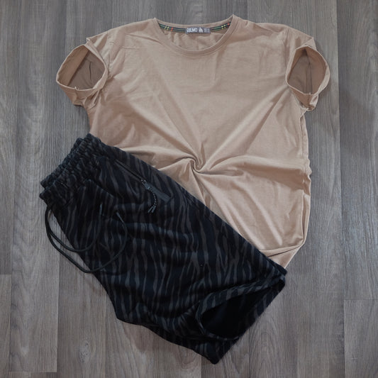 Pack Short Zebre + T-Shirt Beige Caramel