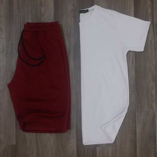 Pack Short poly Grenat + T-Shirt Blanc